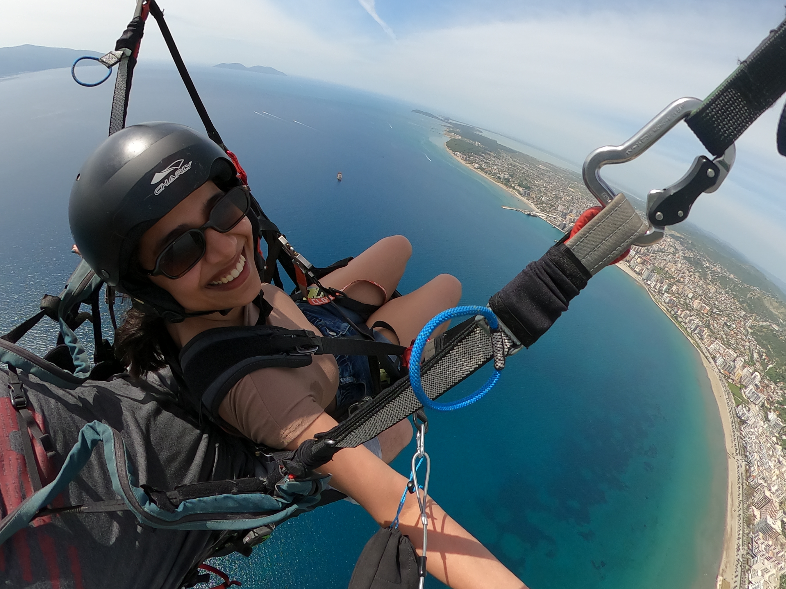 Panoramic tandem view over Vlora city and the Ionian Sea